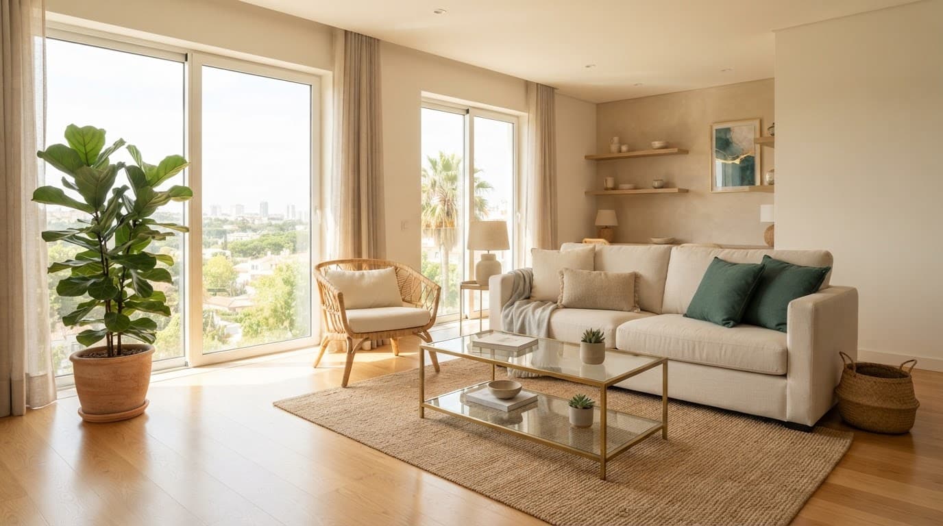 A bright, freshly cleaned living room